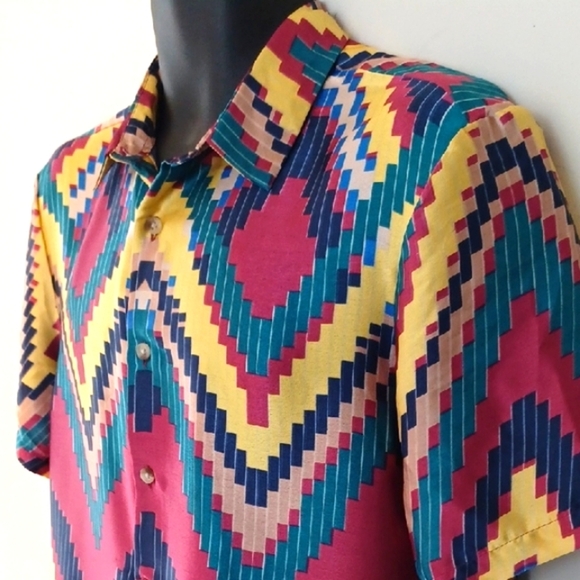 ASOS Multicolor Geometric Pattern Men's Shirt, L - Picture 3 of 6